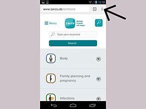 Visit zanzu.de and click on the 3 dots on the top-right of your screen.