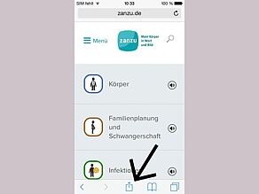 Besuchen Sie zanzu.de und klicken auf das Teilen-Icon.